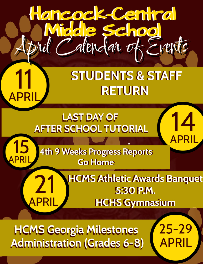 HCMS April Calendar 2022
